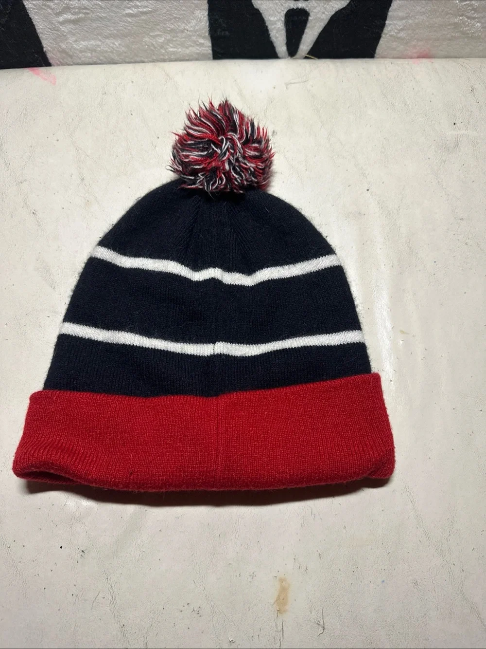 Tommy Hilfiger Knit Pom Beanie in Navy & Red